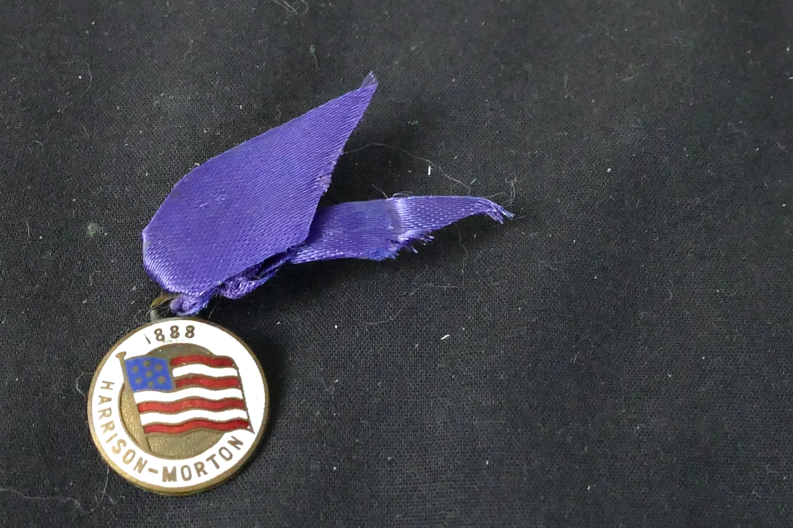 RARE 1888 Benjamin Harrison Levi Morton Enamel American Flag Button Pin Ribbon