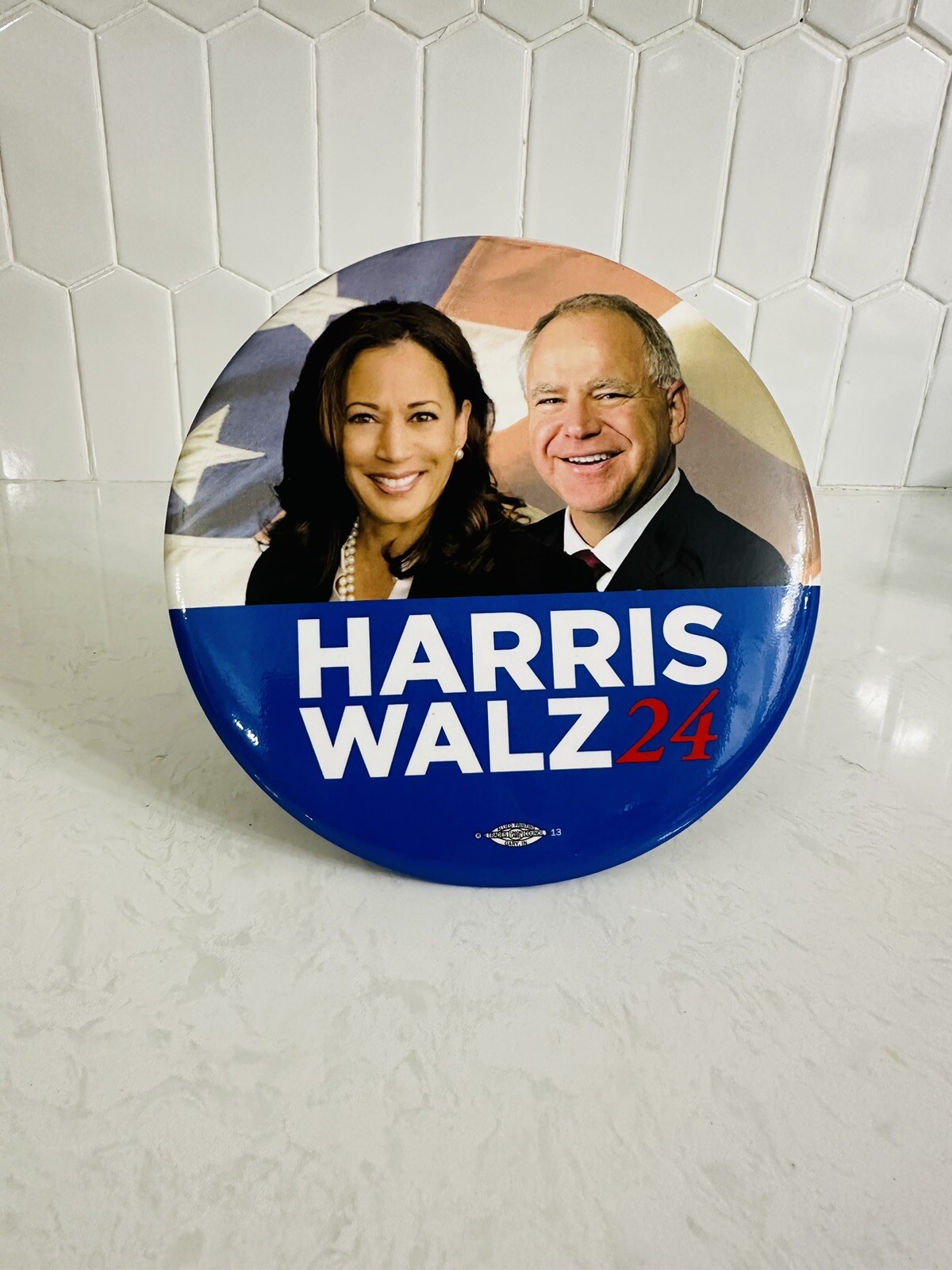 Harris Walz 2024 Very Large 6” Easel/Oin Back Presidential Button