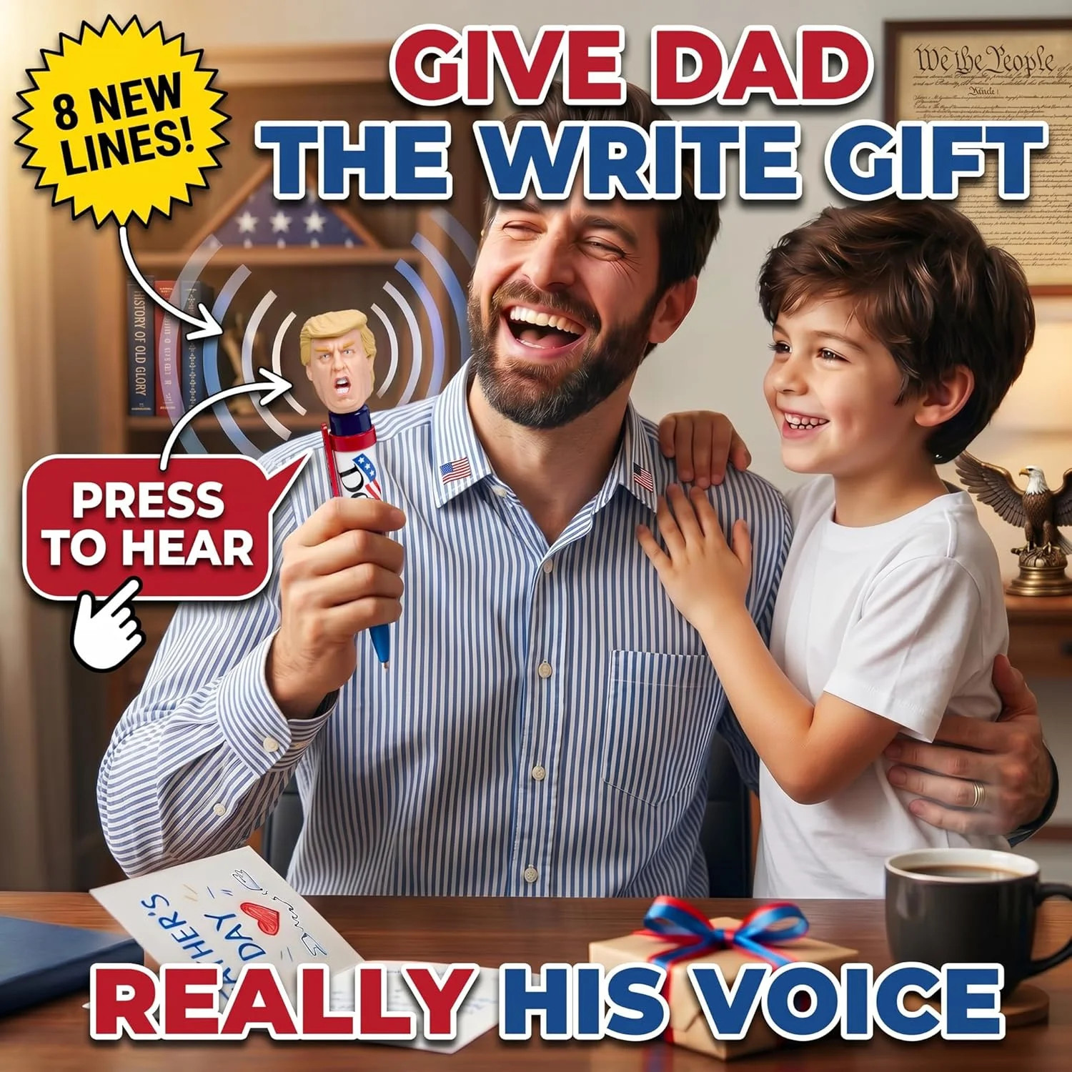 Donald Trump Talking Pen – Fathers Day Present for Dad – Press His Hair & Hear 8
