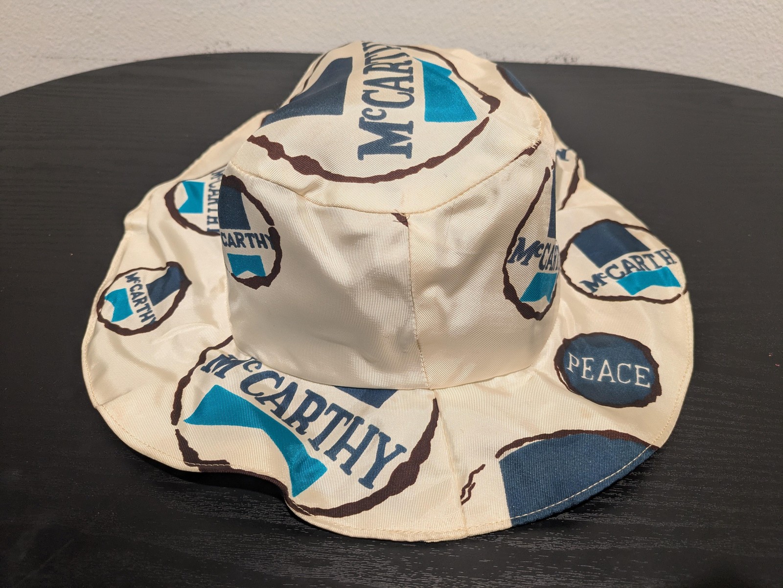 Vintage McCarthy Political Campaign Fabric Bucket Hat Peace Logo White 1968 Rare