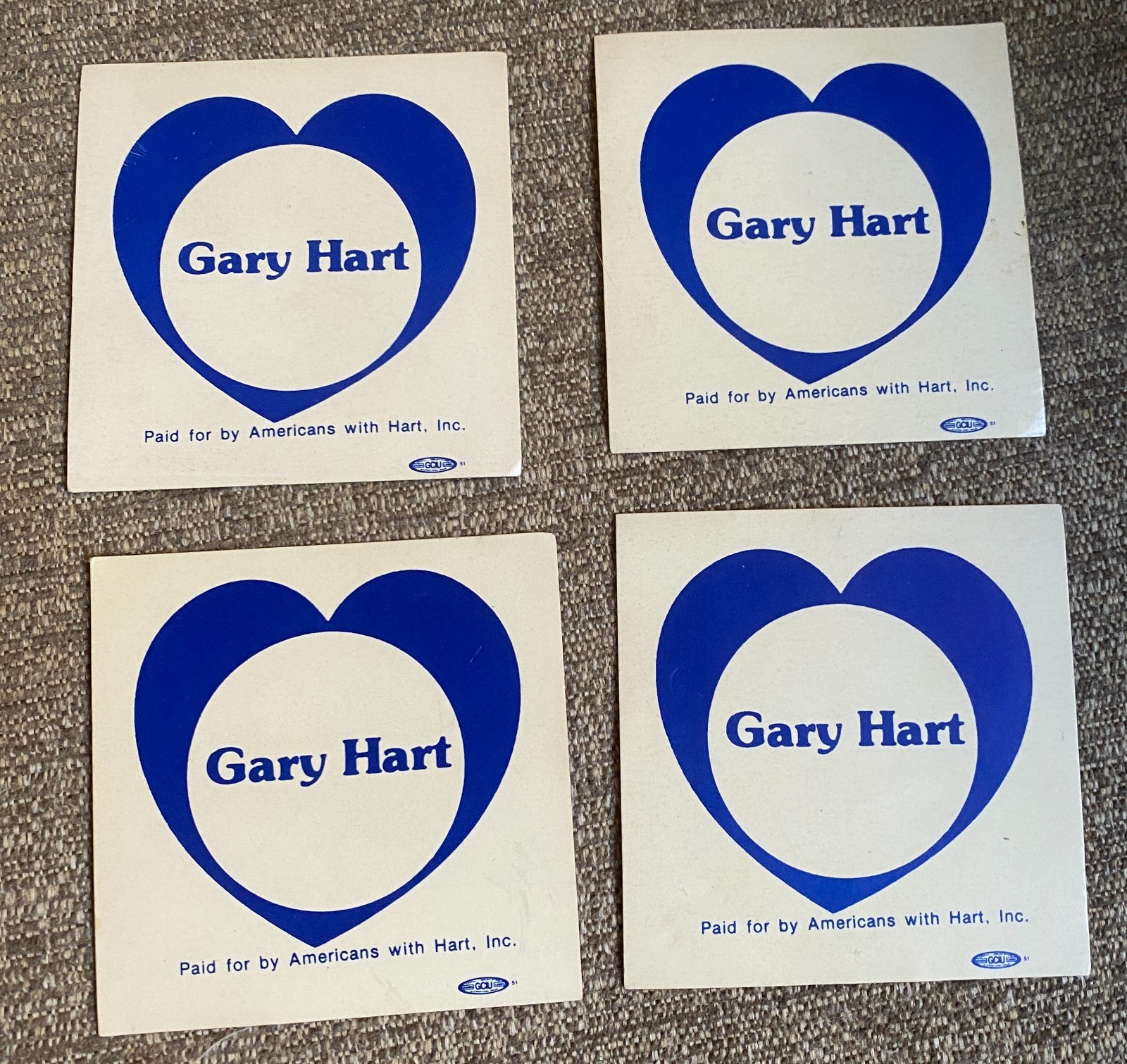 GARY HART Lot x 4 STICKERS 1988 PRESIDENTIAL Election HTF Rare VOTE ~ FREE SHIP!