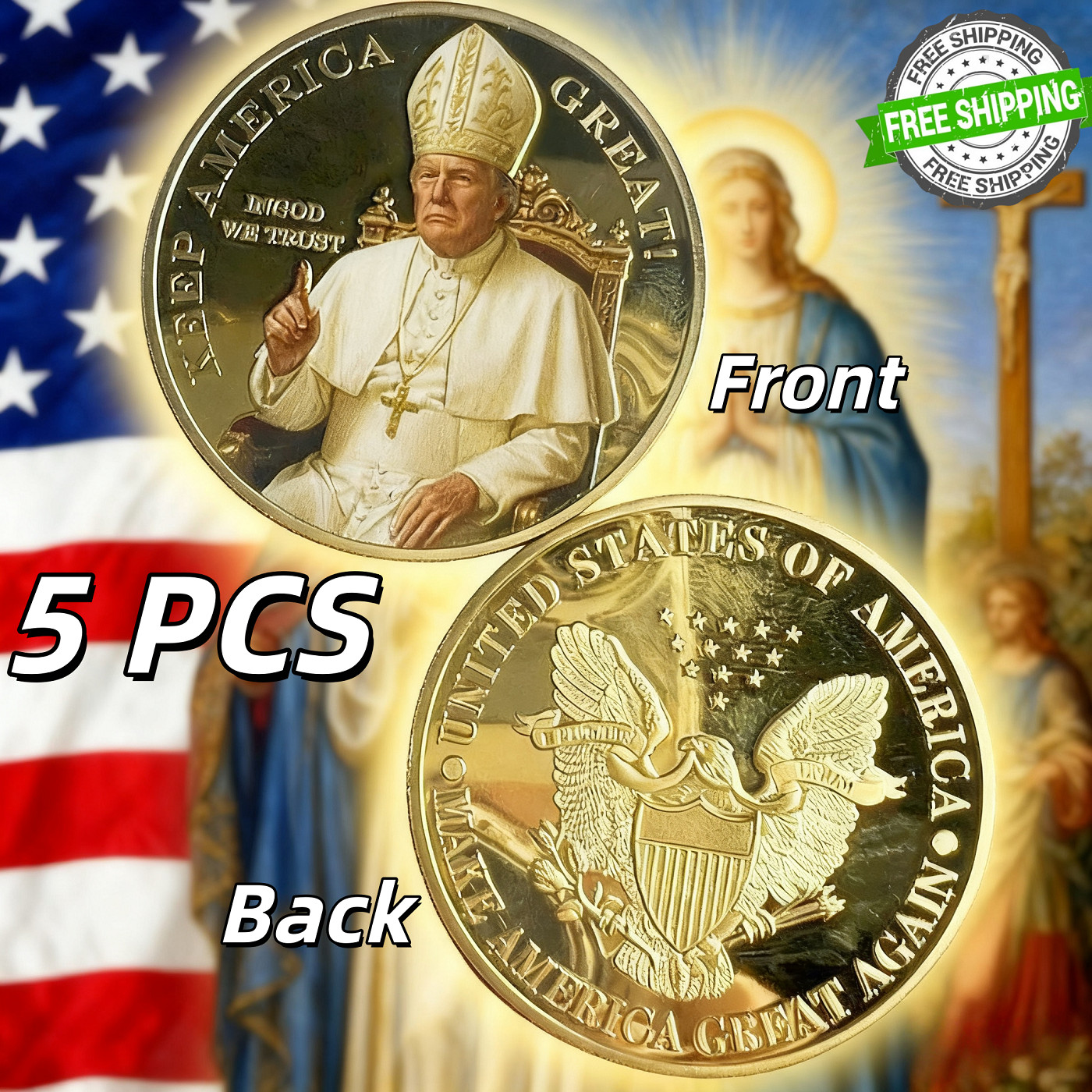 5 PCS Commemorative Coins Trump President Donald ,Faith/Patriotic/Collect coins