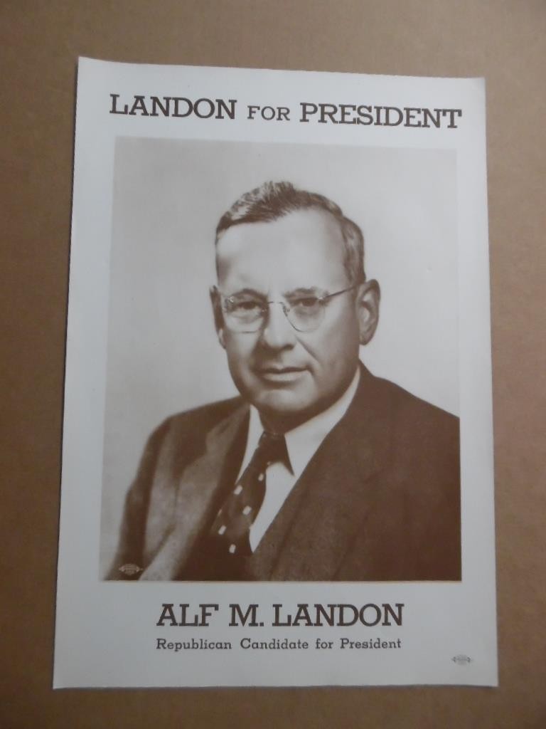 1936 Alf Landon For President Presidential Campaign Poster Vintage Original