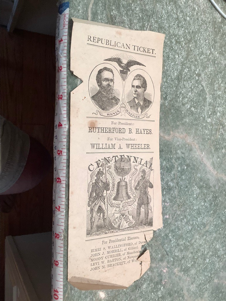 1876 Republican Ticket PRESIDENT Rutherford Hayes CAMPAIGN Centennial vs Wheeler