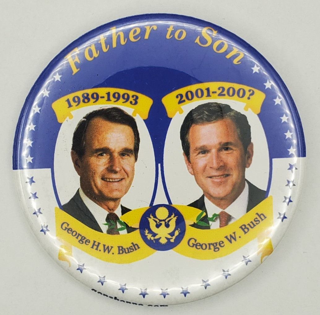 Vintage 2000 George H W Bush George W Bush Father to Son Pinback Button