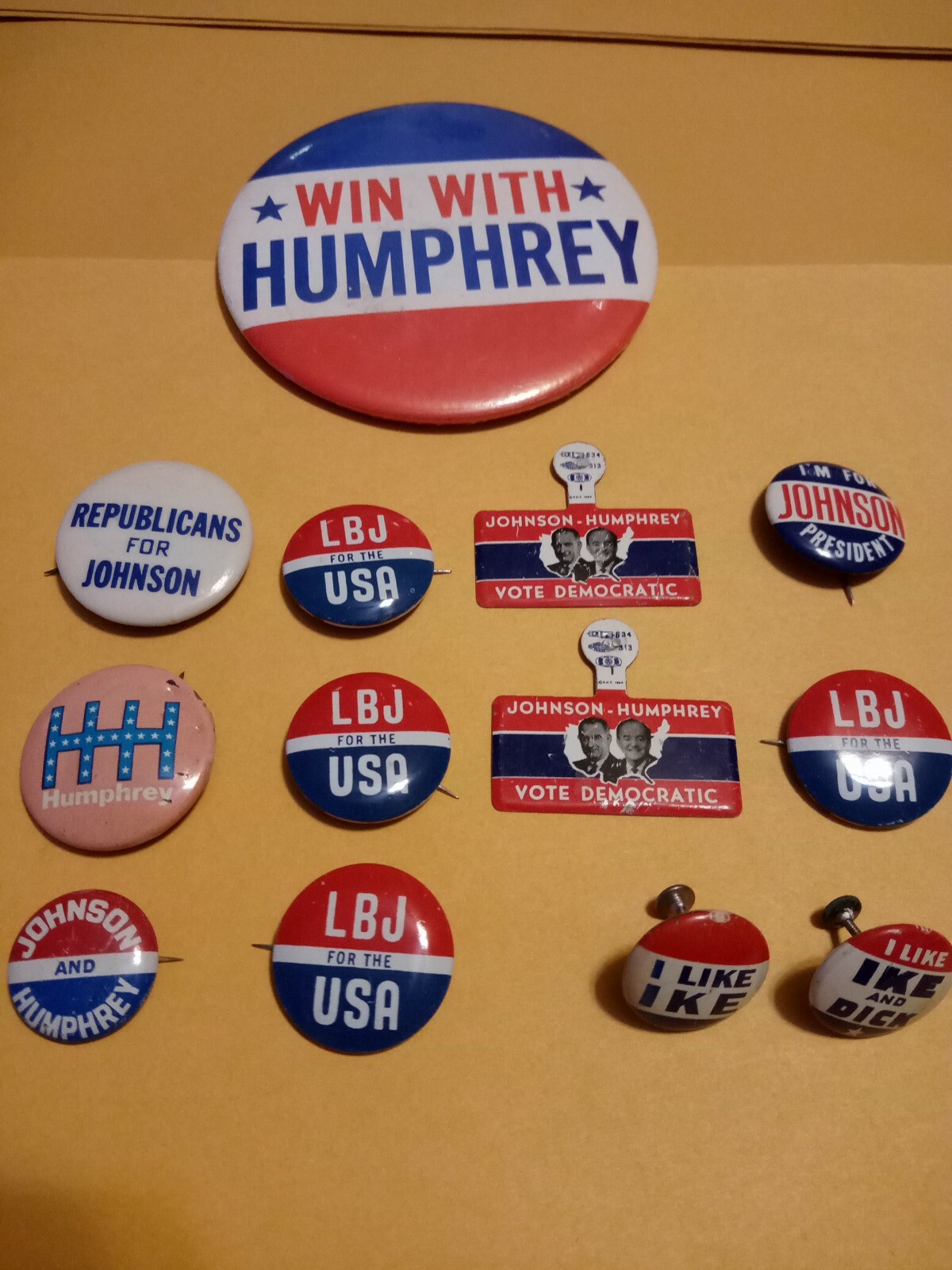 1950’s And 1960’s Presidential Campaign Pins And a Set of Earrings LBJ – Ike