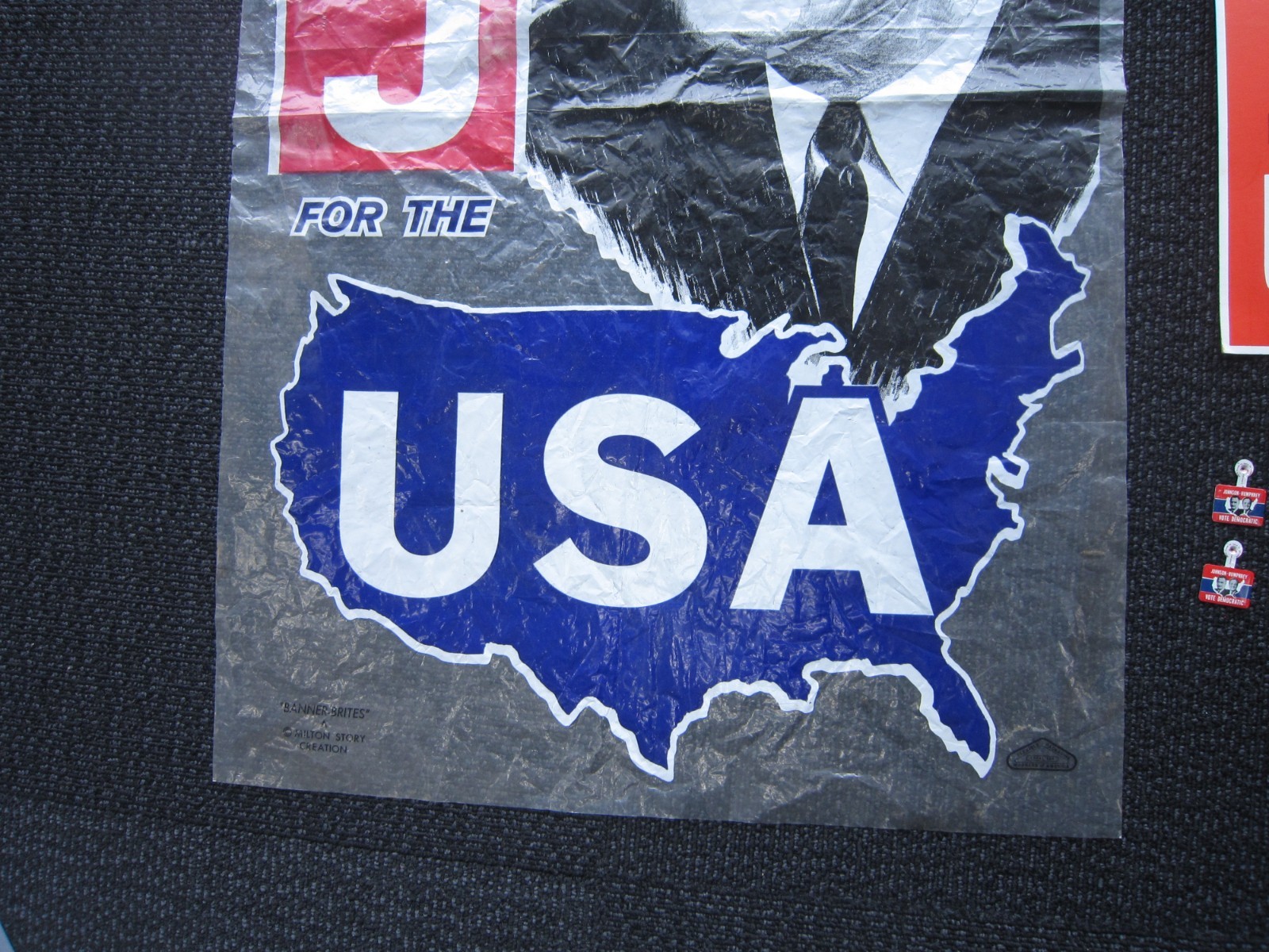 1964 LBJ For President plastic and cardboard banners