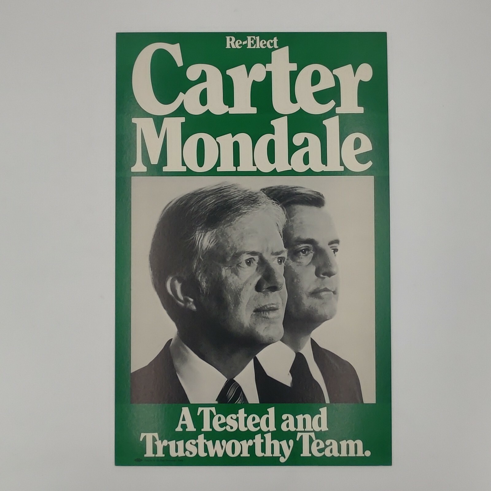 Jimmy Carter Walter Mondale 1980 Presidential Campaign Poster Tested 12″ x 19″