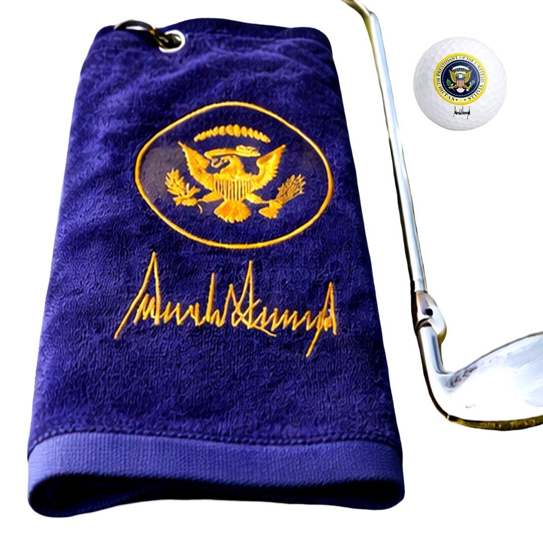 President Trump Signature Presidential Seal Navy Blue Embroidered Golf Towel