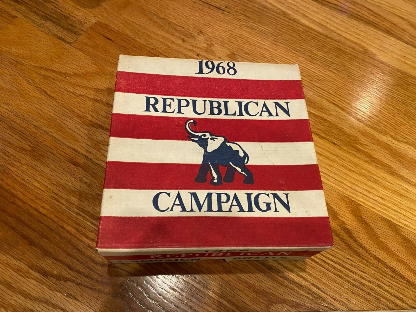 VINTAGE 1968 REPUBLICAN PARTY PRESIDENTIAL CAMPAIGN BOX RED WHITE BLUE WHEATON