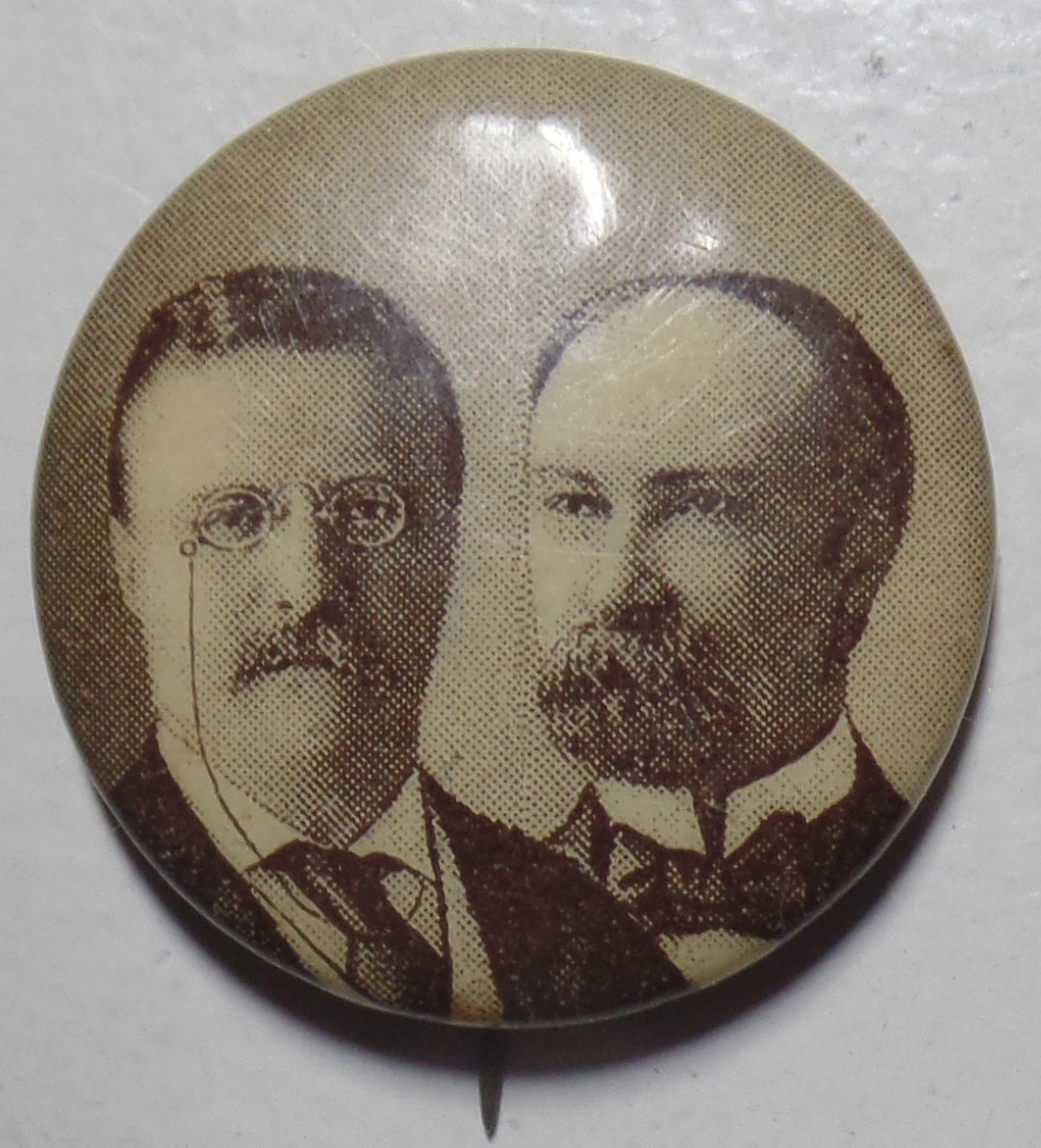 1904 Teddy Roosevelt Chas Fairbanks Sepia Prez Campaign Pin Pach & Buck Photos
