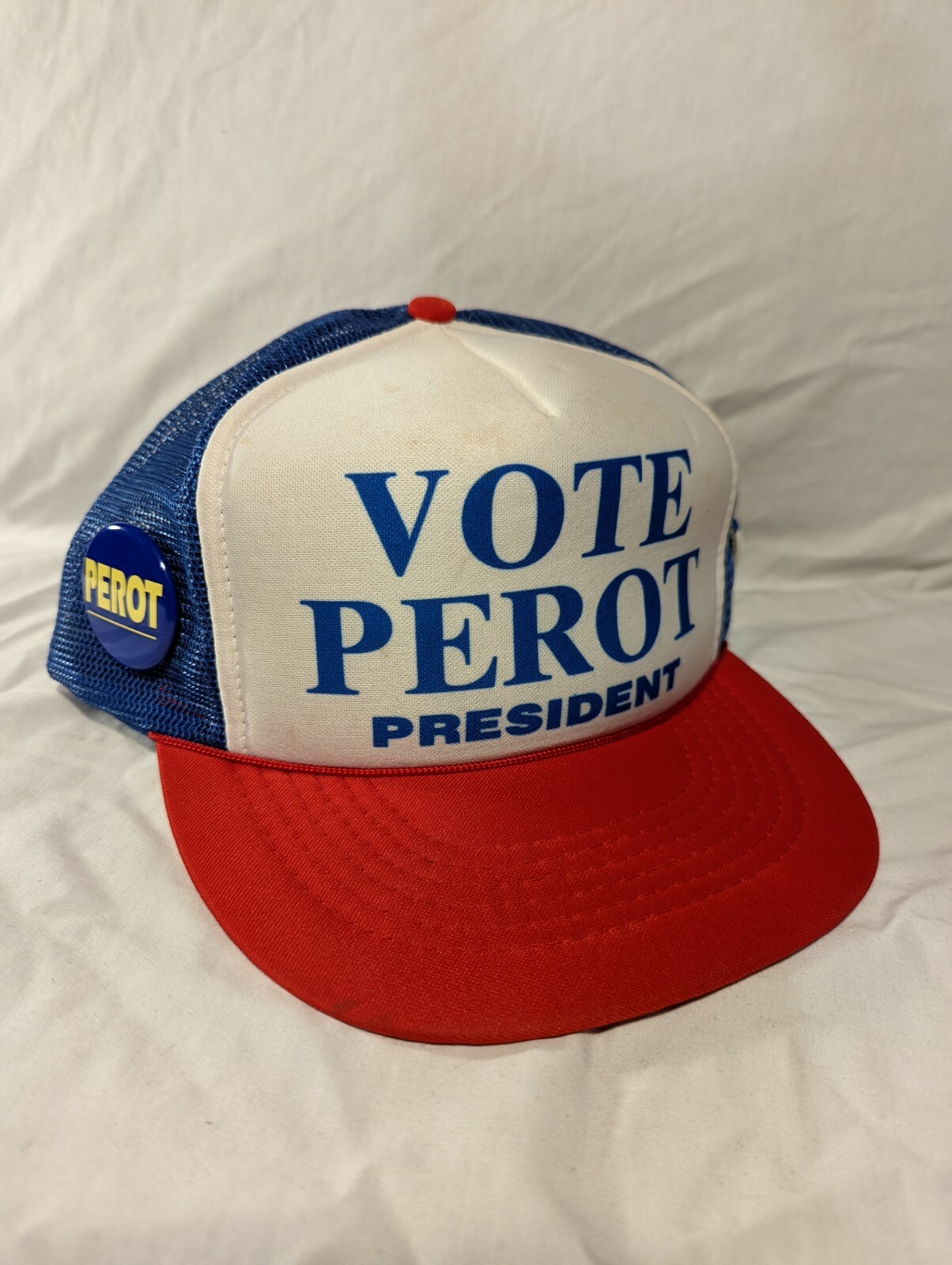 Vintage Ross Perot Snapback Mesh Trucker Hat 1992 Vote Perot President + 2 Pins