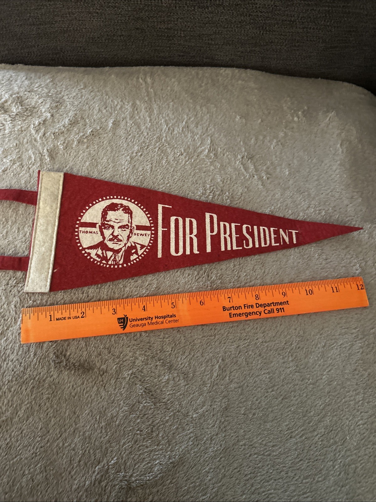 Vintage 1948 Dewey For President 12” Felt Pennant Presidential History Gr8 Shape