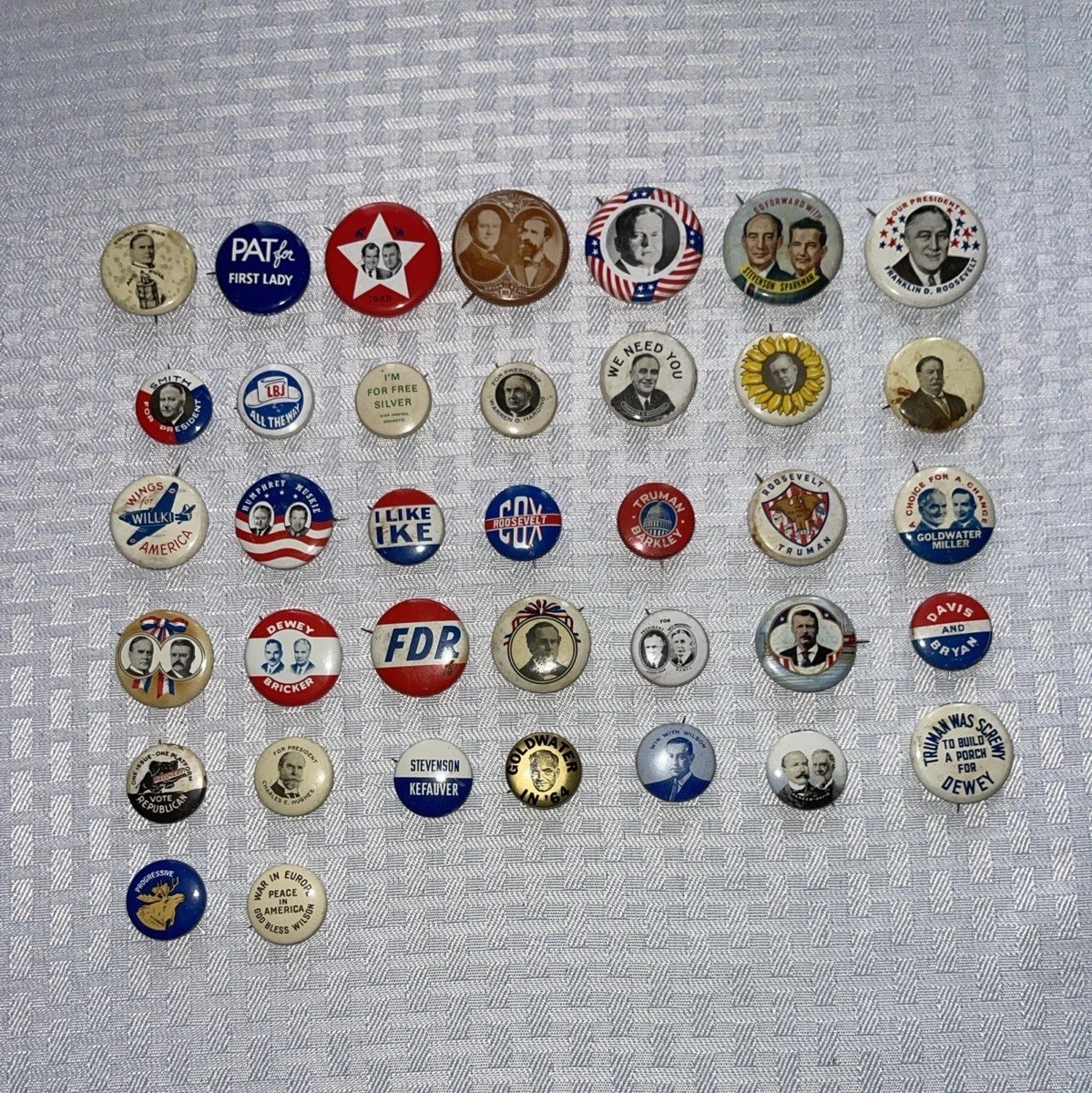 Set of Reproduction 37 Presidential Campaign Buttons Pins. 1972 by Amoco Oil Co.