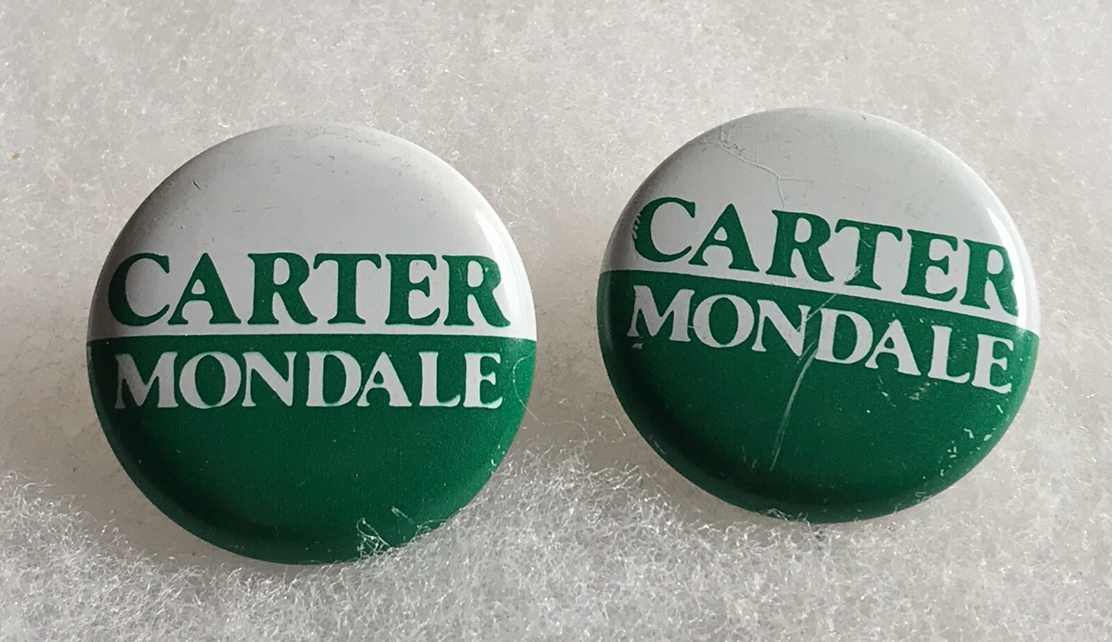 Pin Backs CARTER MONDALE Presidential Campaign Union Made 2 Vintage Buttons