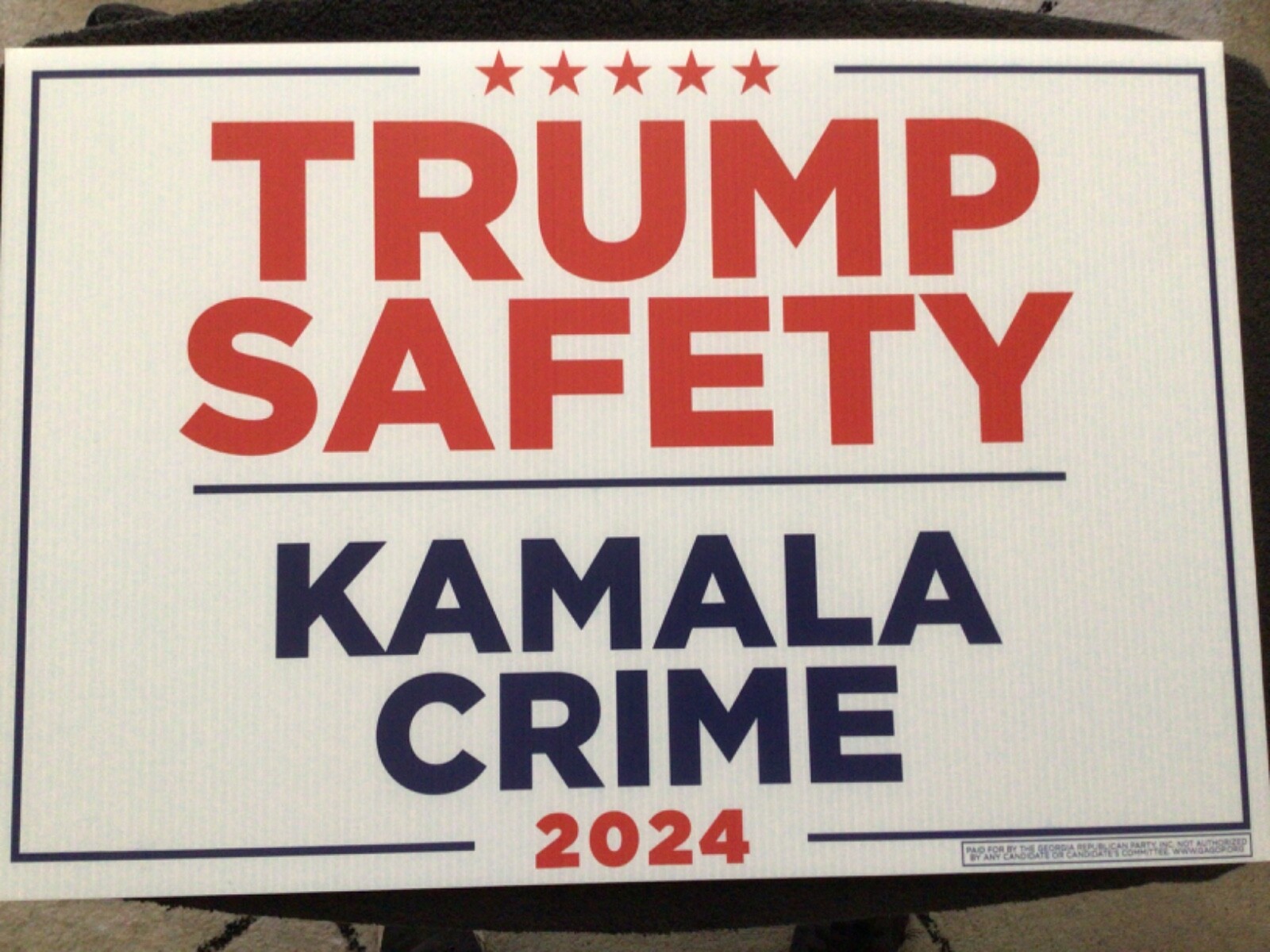 2024 TRUMP – SAFETY / KAMALA – CRIME double-sided CAMPAIGN SIGN 24″ x 16″ MAGA