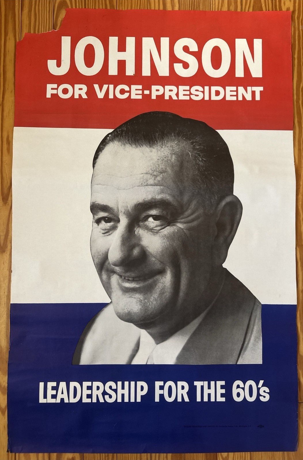 Vintage 1960 Lyndon Johnson Presidential Campaign Poster Large 41” Excellent