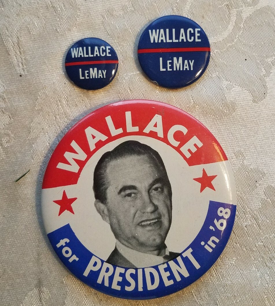 Lot of 3 – 3” George Wallace For President in 1968 Button & Lemay for VP