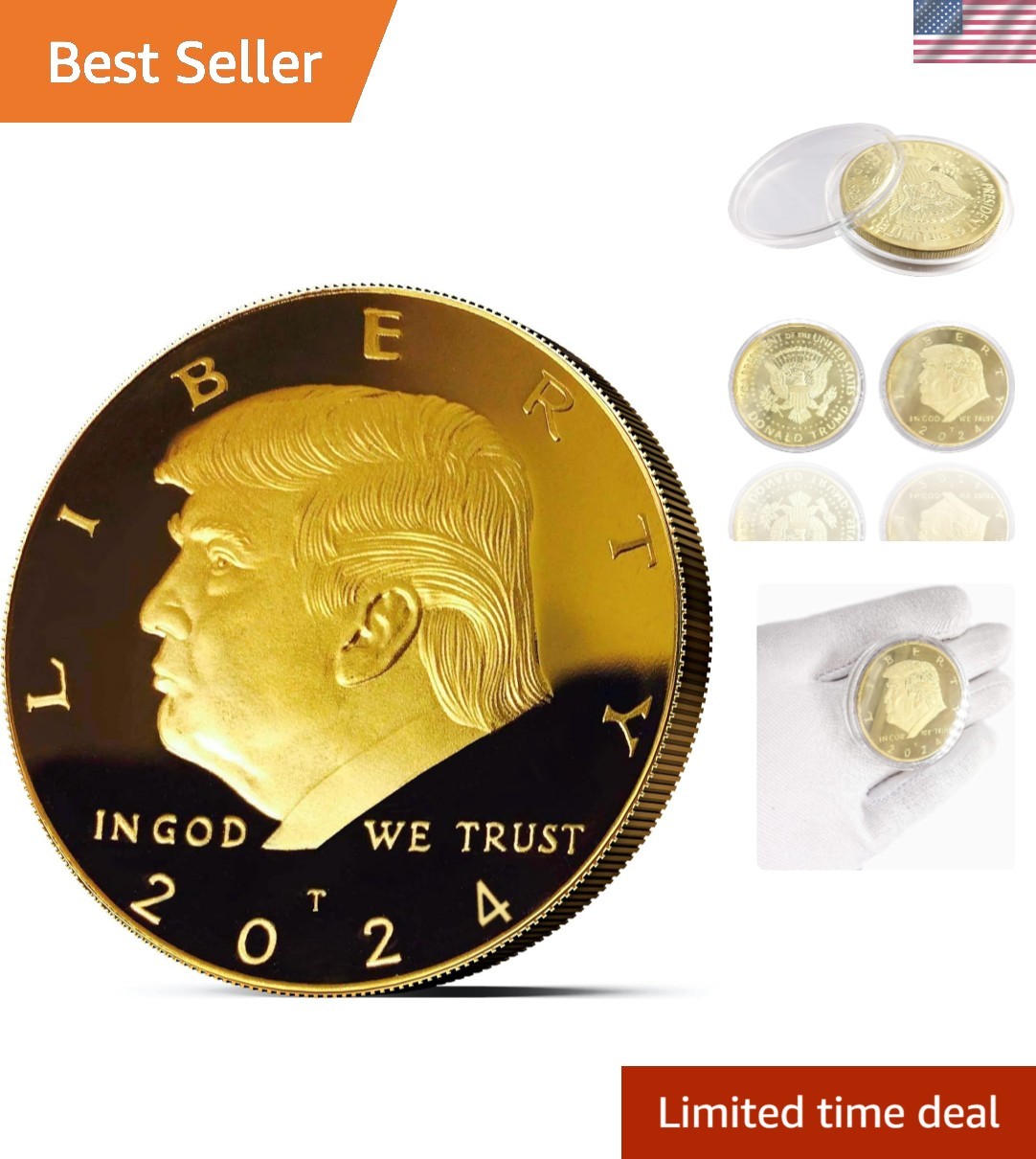 2024 Gold-Plated Donald Trump Coin with Case – Show Your Support for Re-Election