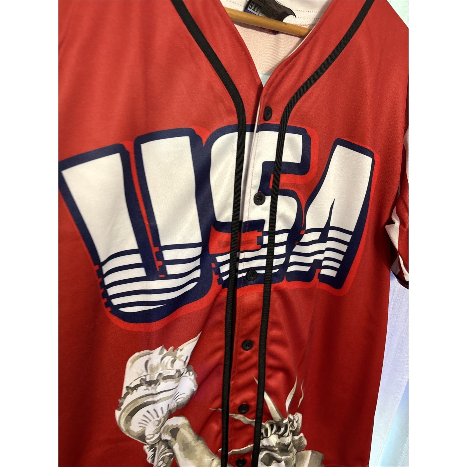 Greater Half Donald Trump #45 USA Statue Of Liberty Baseball Jersey Men’s Sz 2xl