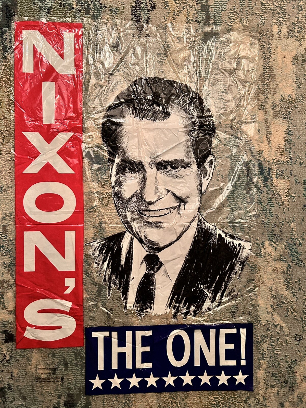 Nixon Campaign Poster Nixon’s The One 1968? Milton Story Design On Clear Plastic