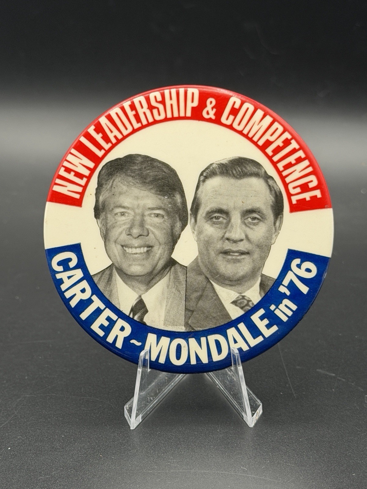 VINTAGE 1976 Jimmy Carter Walter Mondale Campaign Button 3.5″ LARGE – NG Slater