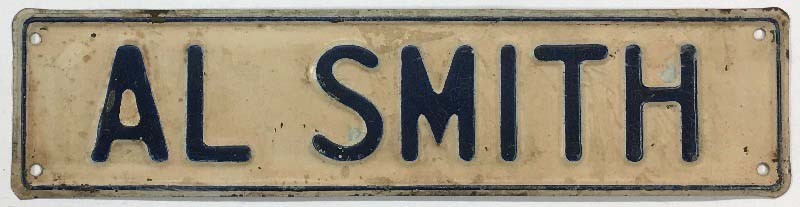 Al Smith 1928 Presidential Candidate Political Booster License Plate Topper Sign
