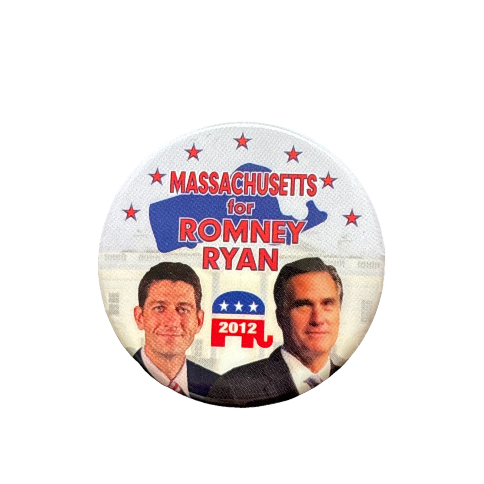 2012 Mitt Romney for President Massachusetts 50 State 1.5″ Button Paul Ryan Pin