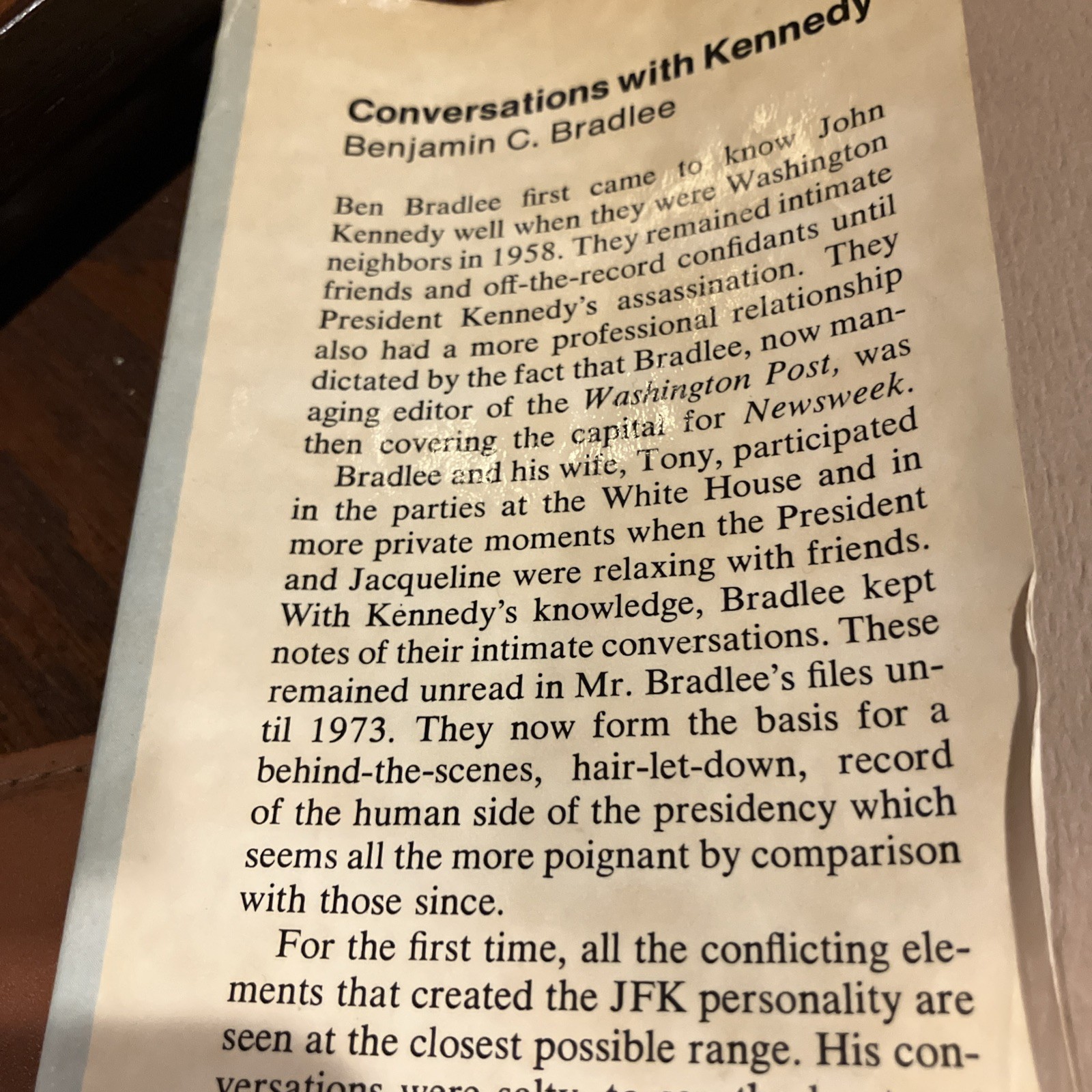 CONVERSATIONS WITH JF KENNEDY: BEN BRADLEE: 1ST EDITION: VINTAGE 1975 HARDCOVER