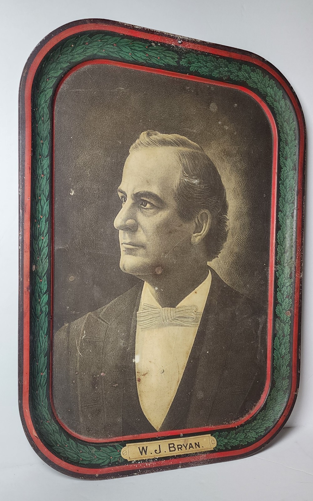 Antique William Jennings Bryan Memorial Tin Litho Serving Tray 1896 RARE