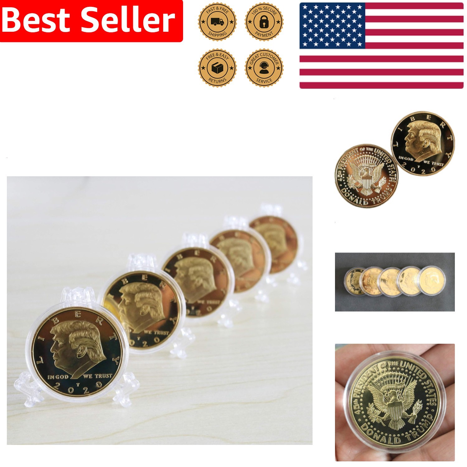 5x Patriotic Coin Gold Plated 2020 Trump Eagle Seal Collector Memorabilia