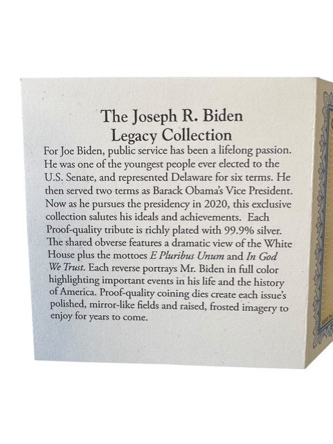 Joe Biden Bradford Exchange Mint Legacy set of 8 coins Silver Plate Display Box
