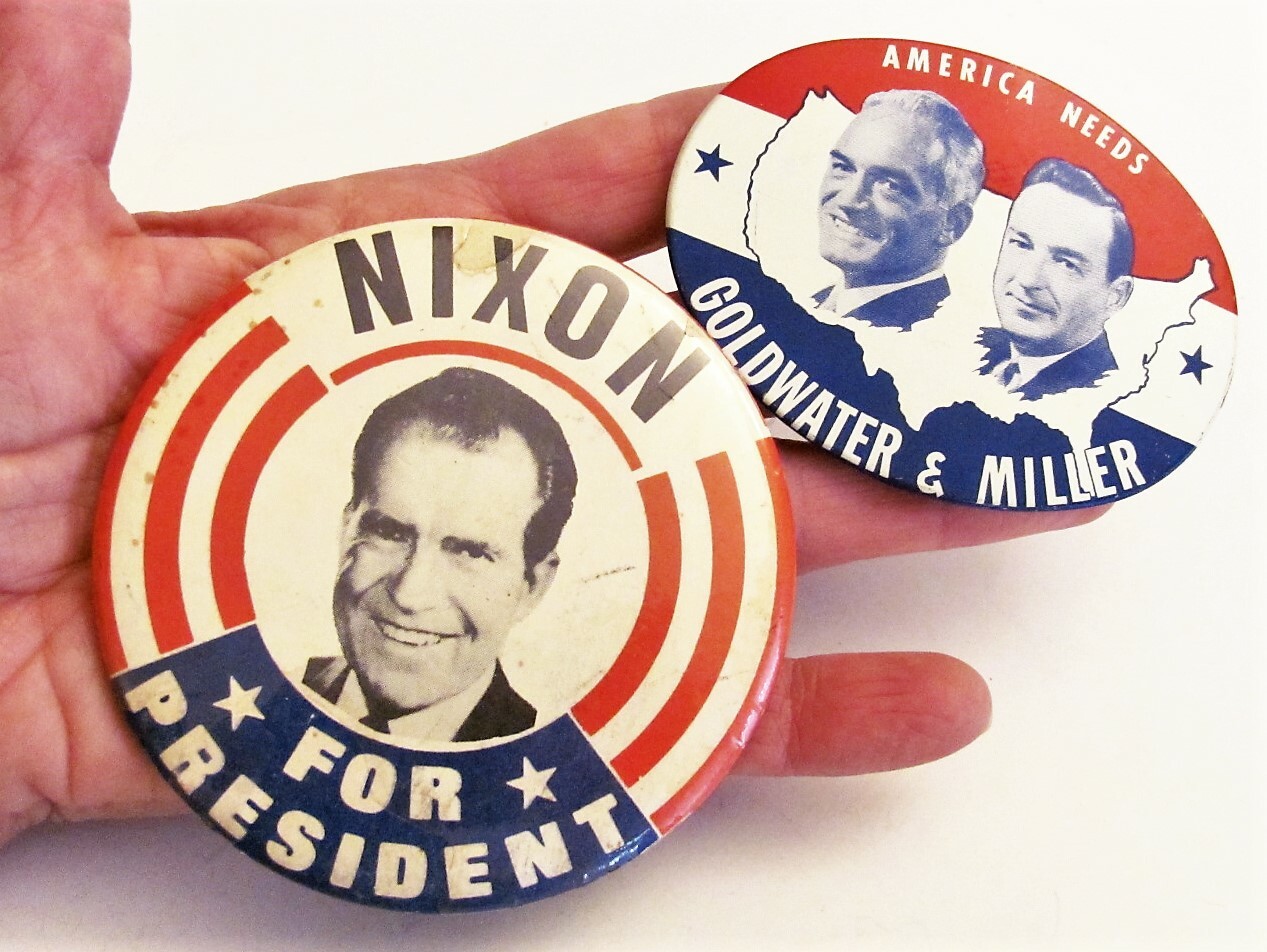 VTG Lot 2 Political Campaign Button Large Nixon for President & Goldwater Miller