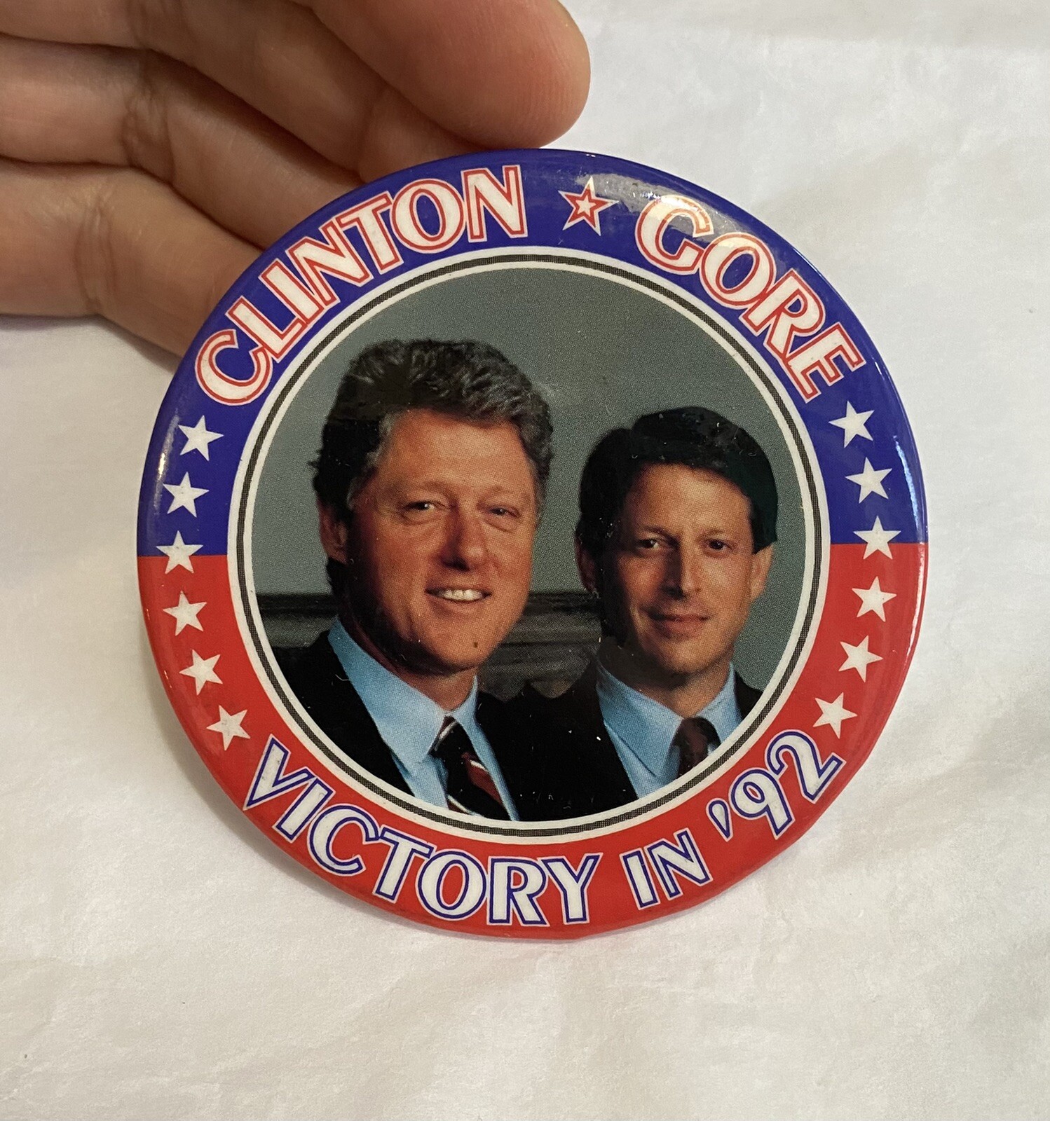 Clinton Gore Victory In ‘92 Pin 1992 Presidential Campaign Pinback 3″ Button Vtg