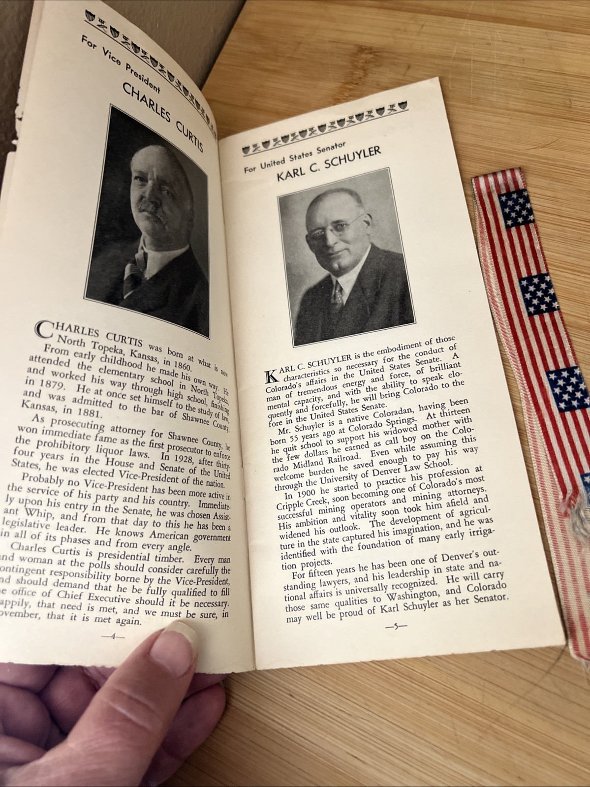 1932 COLORADO REPUBLICAN PARTY CAMPAIGN BROCHURE HERBERT HOOVER/ CURTIS/ RIBBON