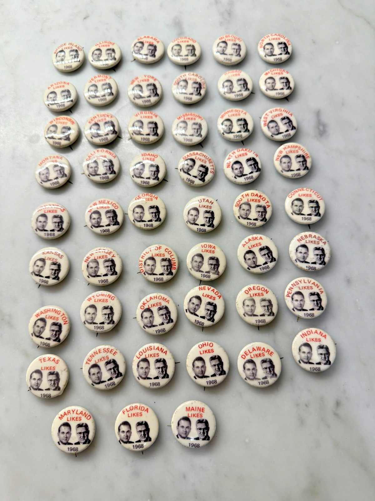 Complete 1968 George Wallace & Curtis LeMay 51-Piece State Pin Set