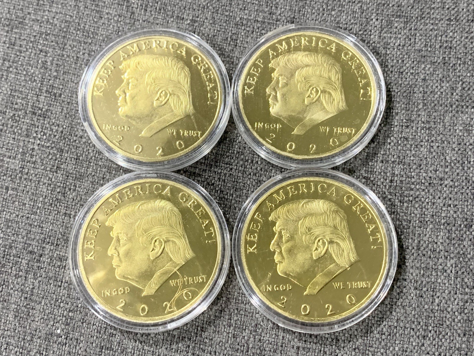 Lot Of 4 Donald Trump Keep America Great Coins 2020 In Case Gold Plated?