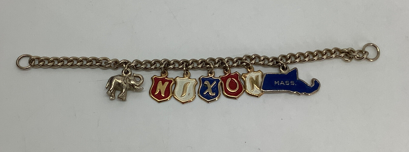 VINTAGE ORIGINAL PRESIDENT NIXON CAMPAIGN CHARM BRACELET 1960 Massachusetts