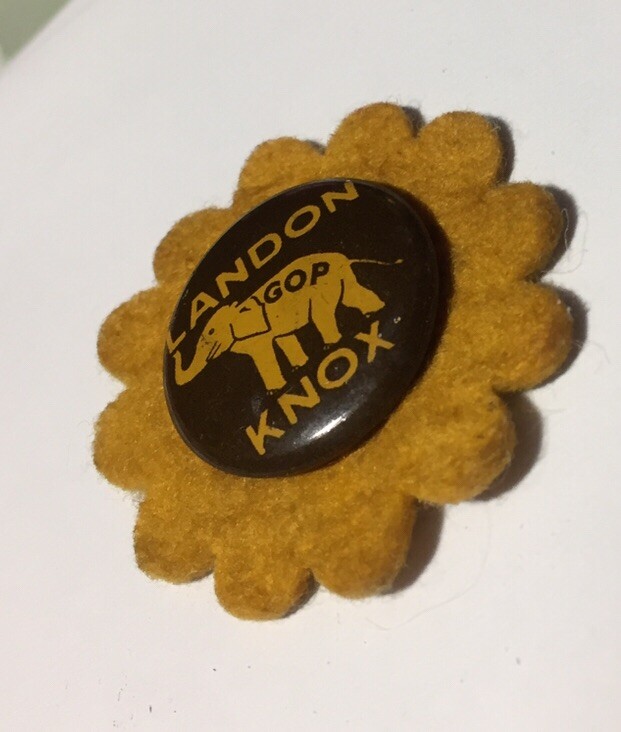 1936 Landon / Knox Vtg GOP Felt Sunflower Presidential Campaign Pin, Repub.