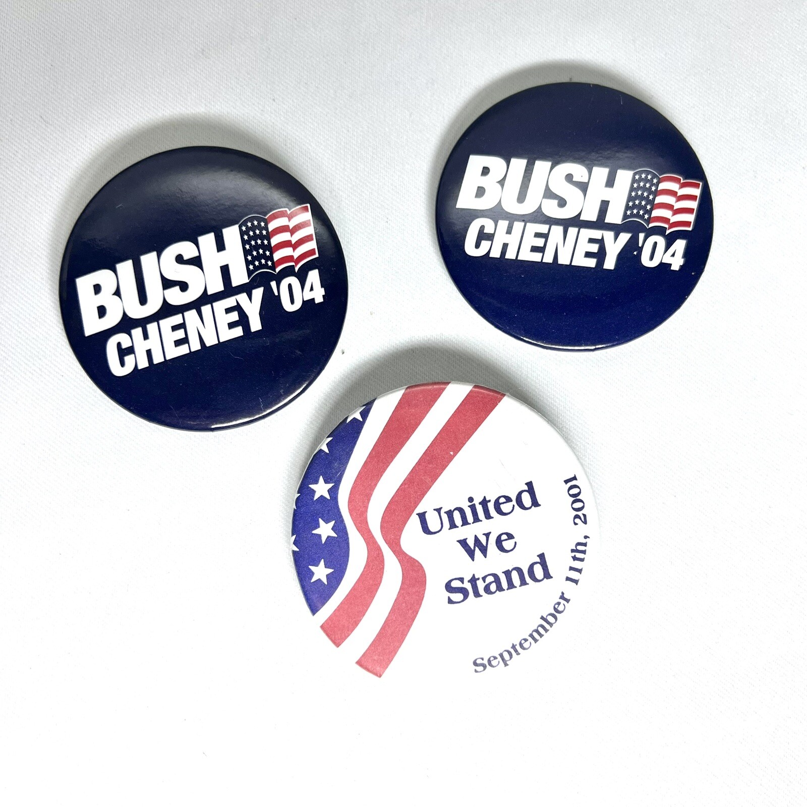 Lot 3 Pins Bush Cheney 2″ 2004 Presidential Campaign Button United We Stand 9/11