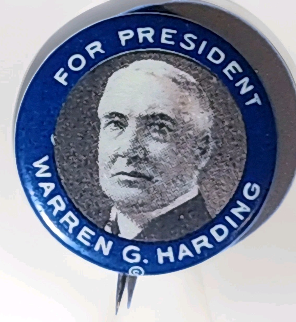 Warren G Harding Photo 1920 Blue Campaign Pinback Button The Whitehead & Hoag Co