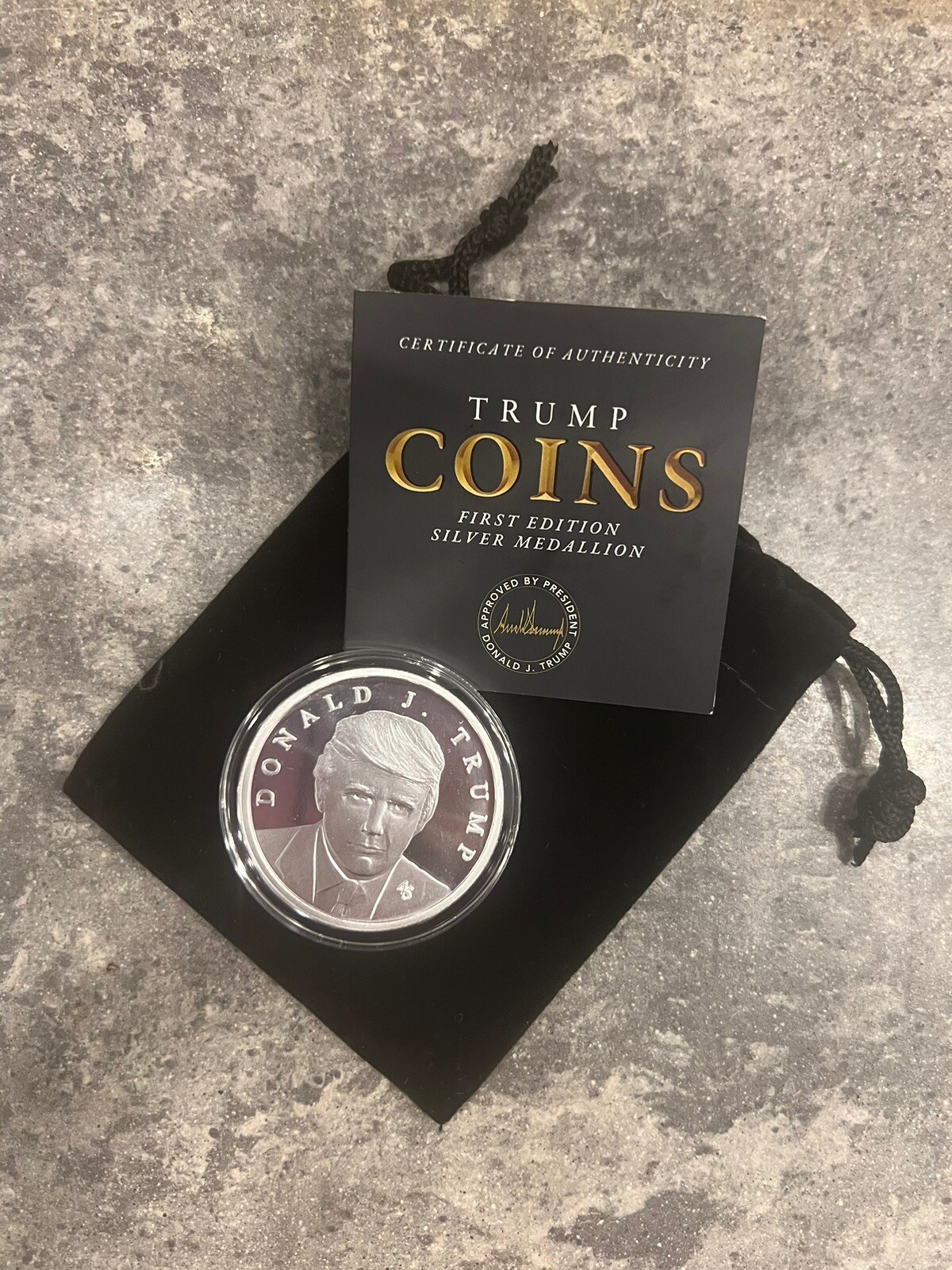 Official Trump Coin FIRST EDITION. Silver COIN from PRESIDENT Trump. W/ COA.