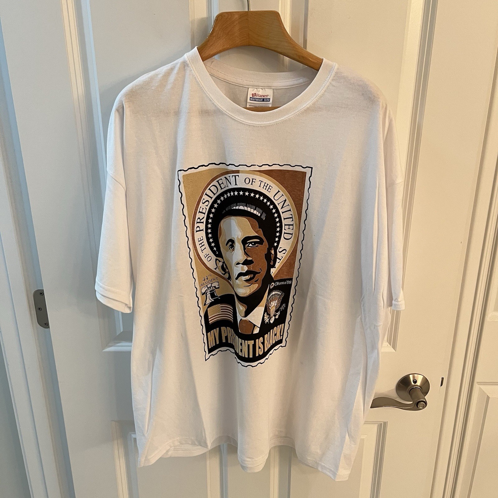 Barack Obama My President Is Black 2008 Tee T Shirt Men XXL 2XL White 50 50 SS