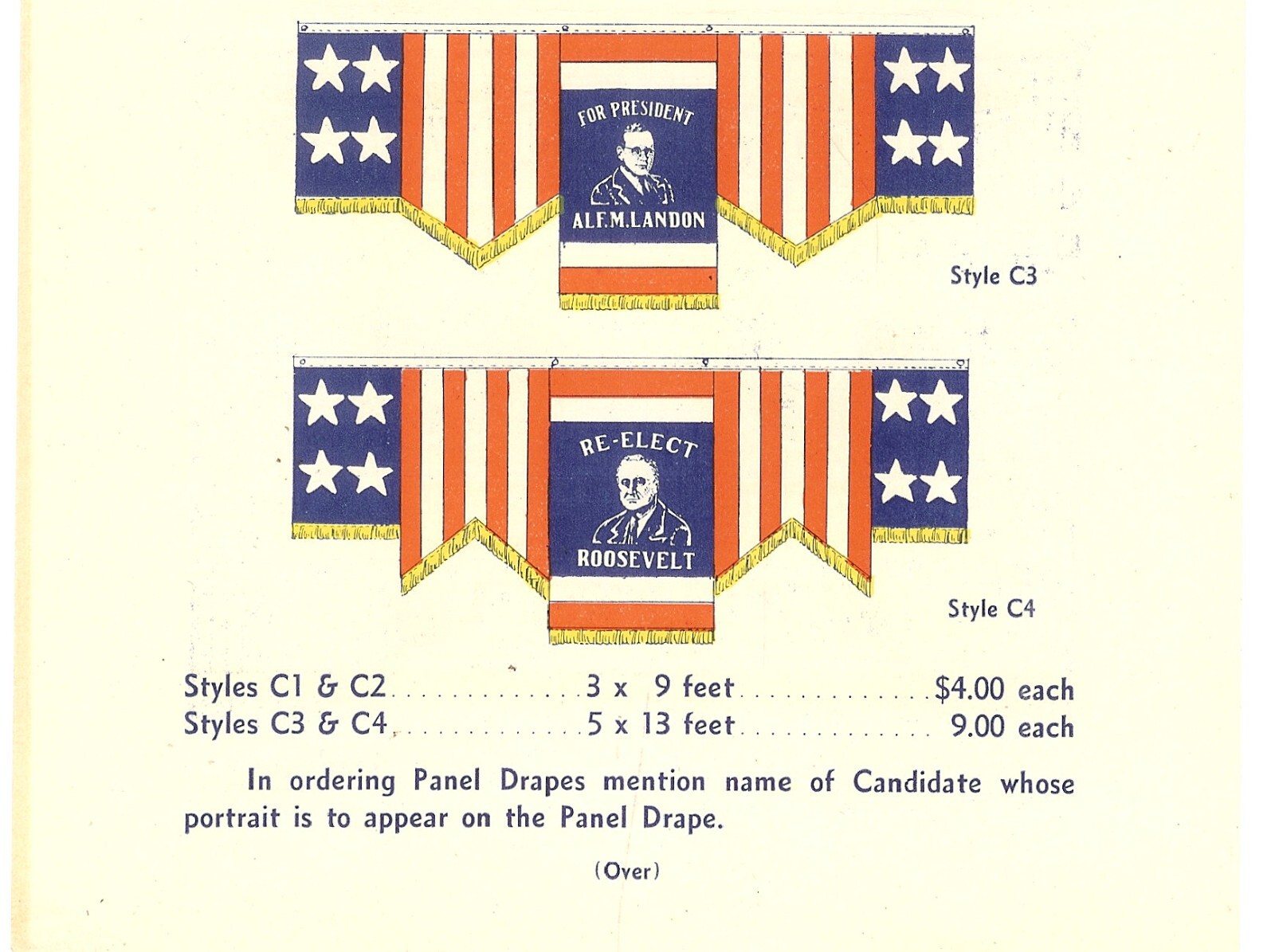 2-Sided 1936 Campaign Panel Drapes for Roosevelt & Landon ~ CampaignAdvertising