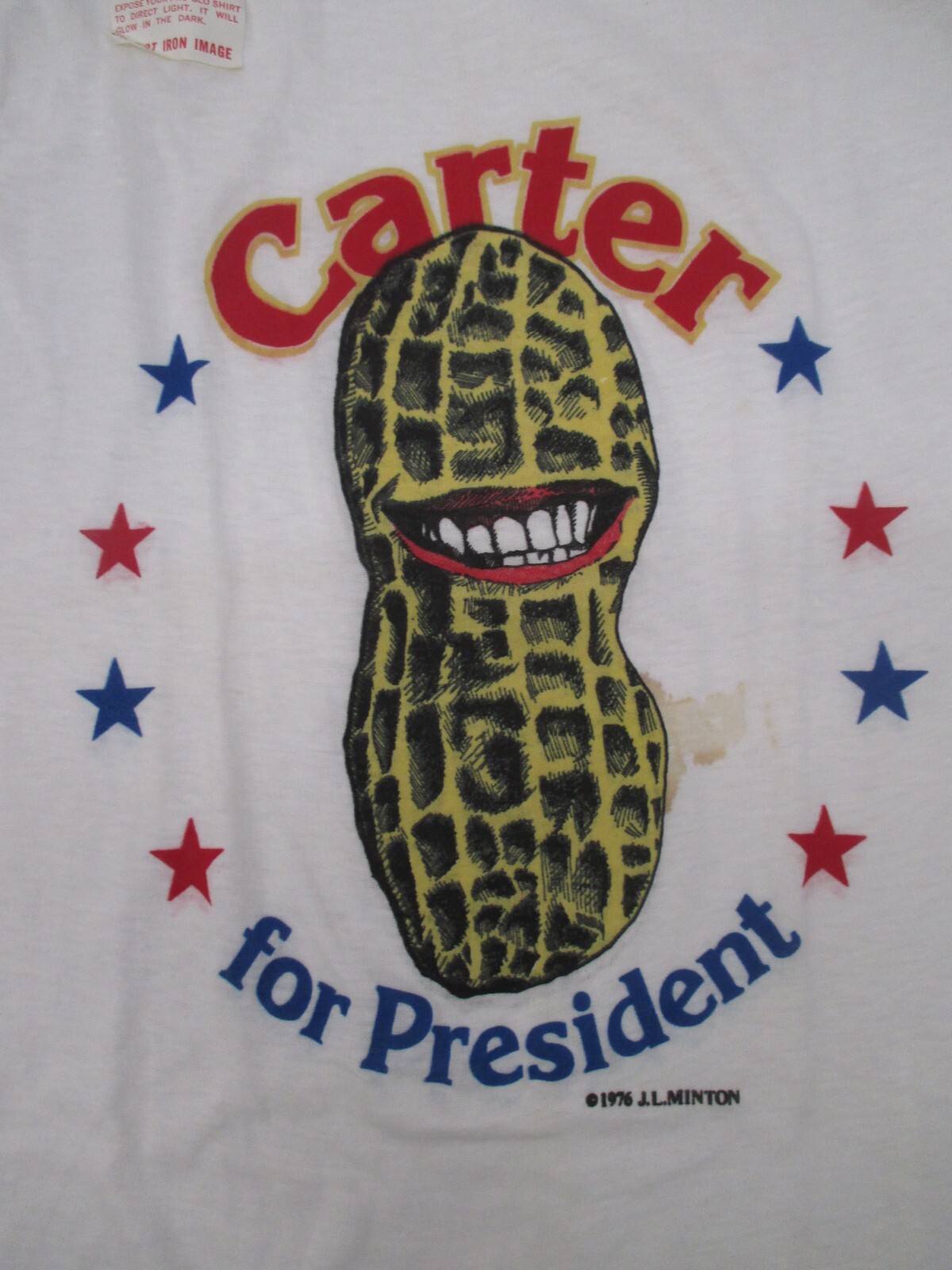 Vtg NOS 1976 Jimmy Carter For President Election Glow in Dark Peanut T-Shirt Tee