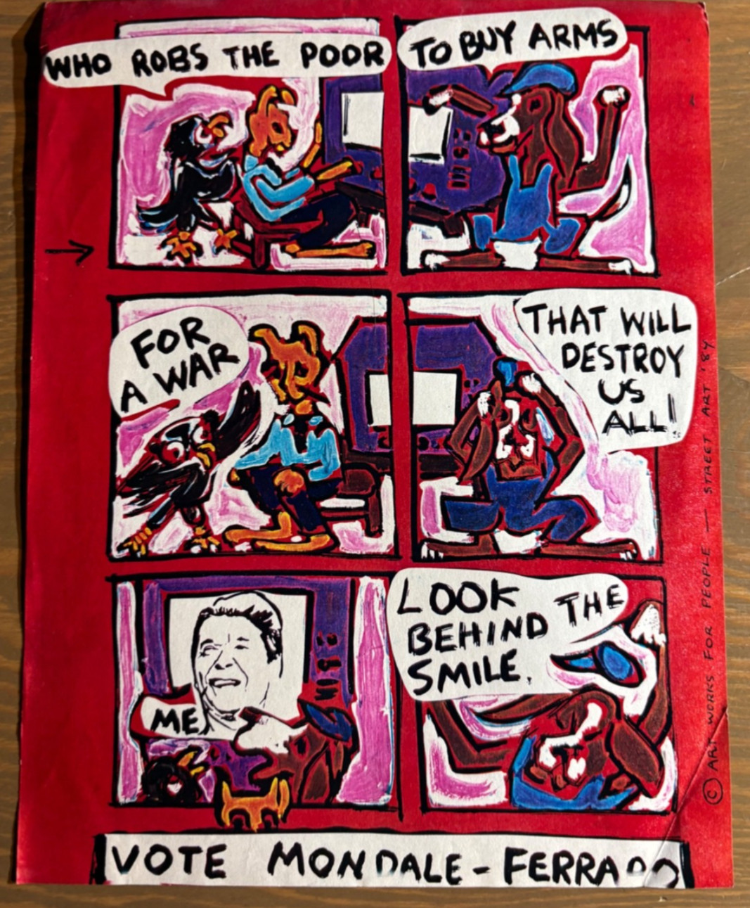 MONDALE FERRARO CAMPAIGN STREET POSTER 1984 POSTED IN BERKELEY BY STREET ARTISTS