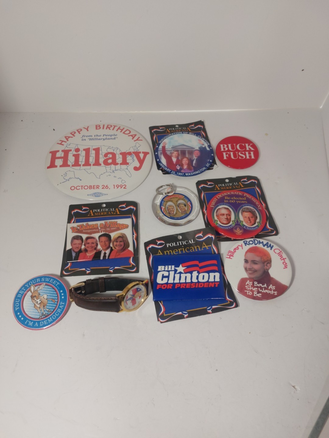 Bill & Hillary Clinton Political Buttons & Watch Lot