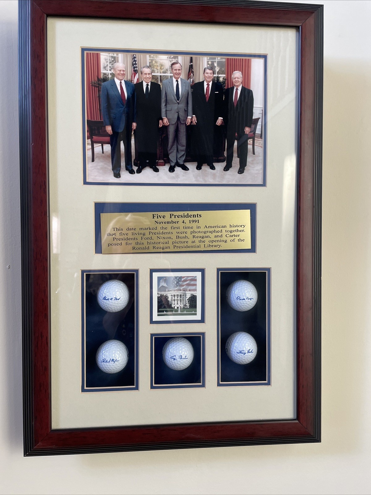 Photo Of (5) U.S. PresidentsW/ Signed Golf Balls First Time Together Nov 4 1991