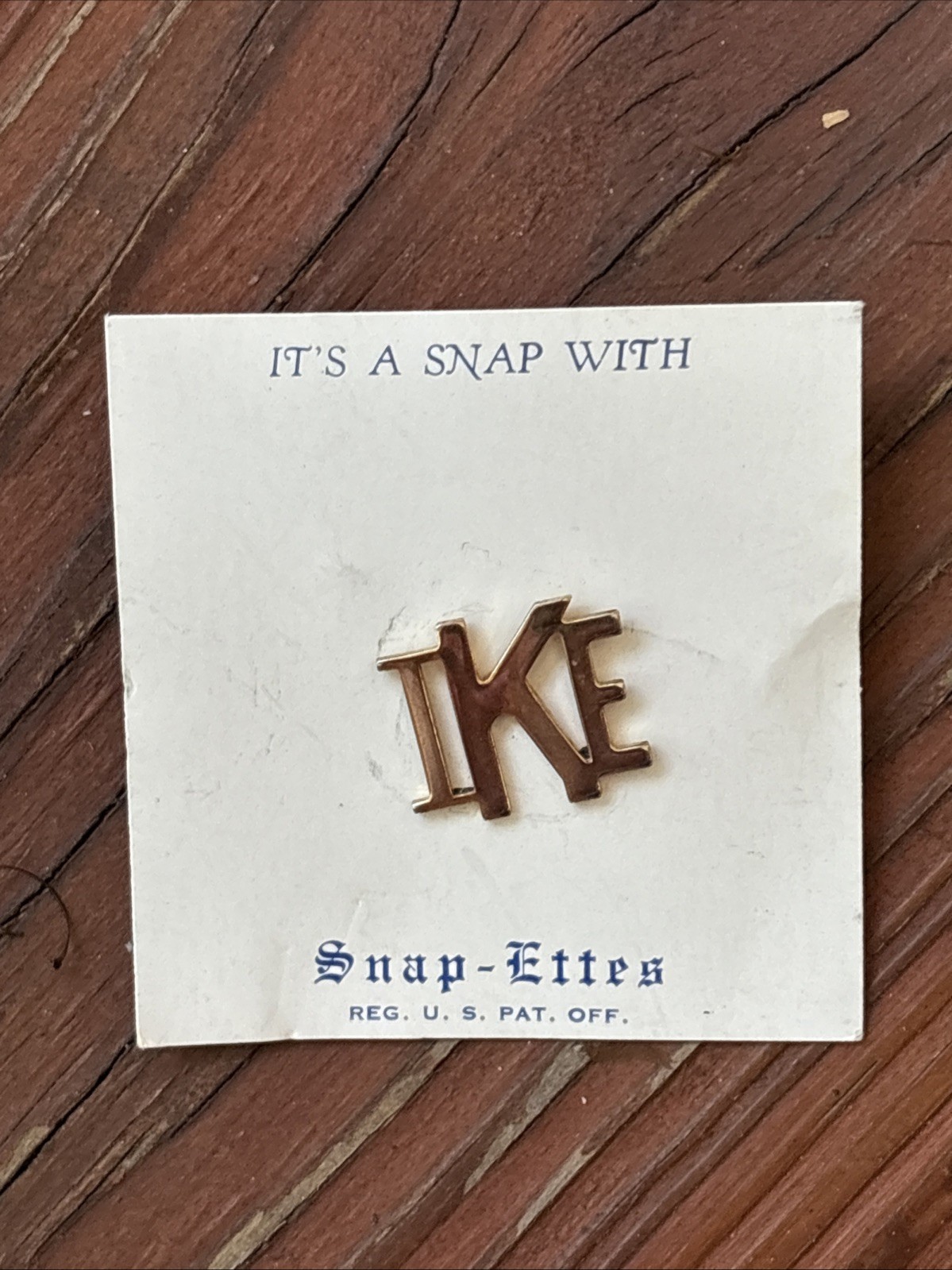 Vintage Snap-Ettes Ike Presidential Tieback Pin on Card Figural