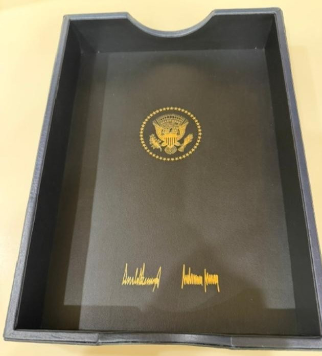 Donald J. Trump Signed Letter Box in Navy Blue Leather with Presidential Seal